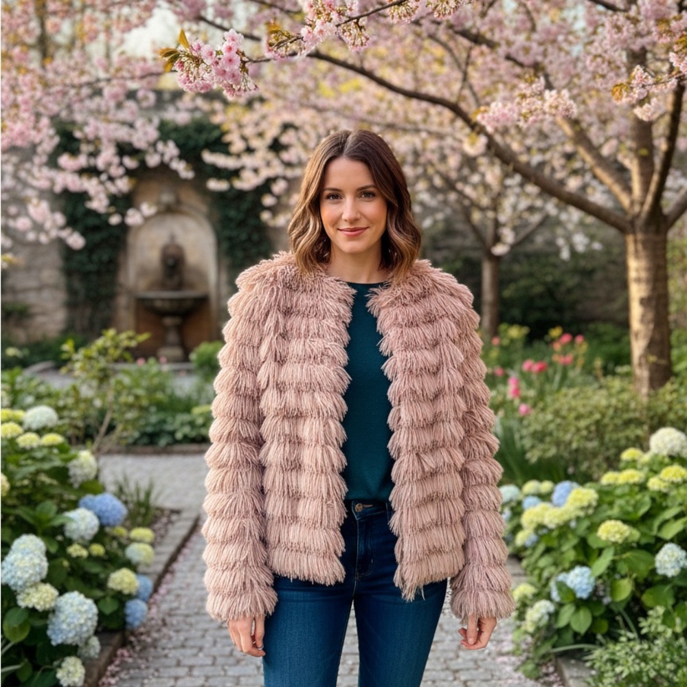 Chic Dusty Rose Fringe Women's Teddy Jacket